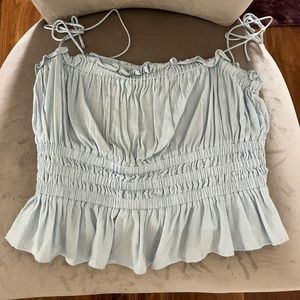 light blue ruffle tank, size L